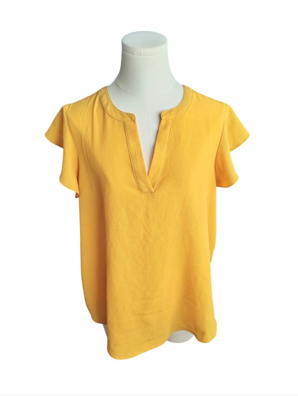 Adrianna Papell Mustard Yellow Flutter Sleeve V-neck Light Blouse Size Large